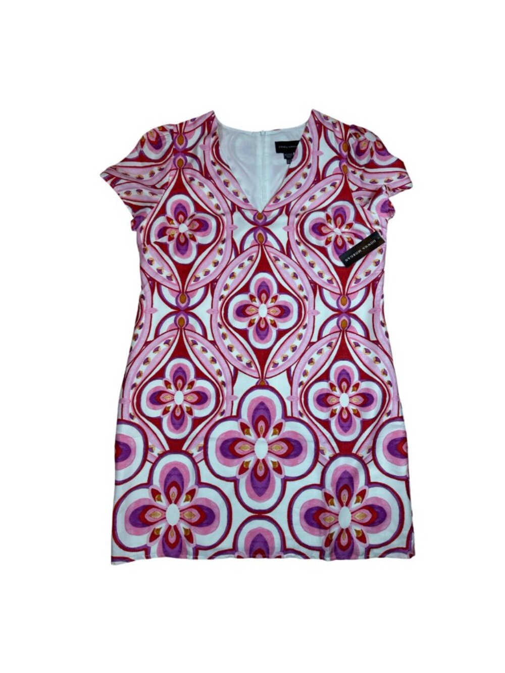 ✨ Donna Morgan Pink Ivory Geometric Floral V-Neck Mini Dress Size 14 Wedding ✨ - Picture 4 of 6